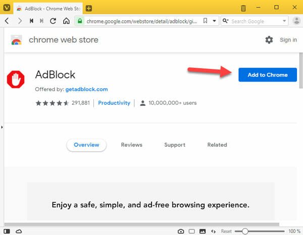 Add AdBlock Extension In Vivaldi Web Browser