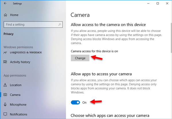Camera App Not Working in Windows 10