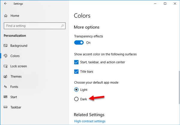 How to enable Dark mode in Windows 10 Settings