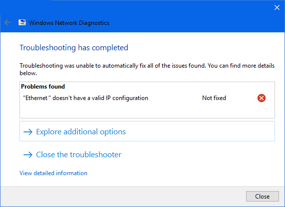Local area connection doesn’t have a valid IP configuration error on Windows 10