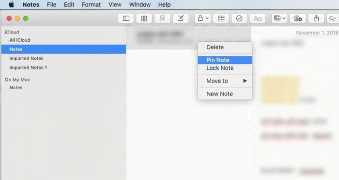 Pin A Note Features of Notes App for macOS