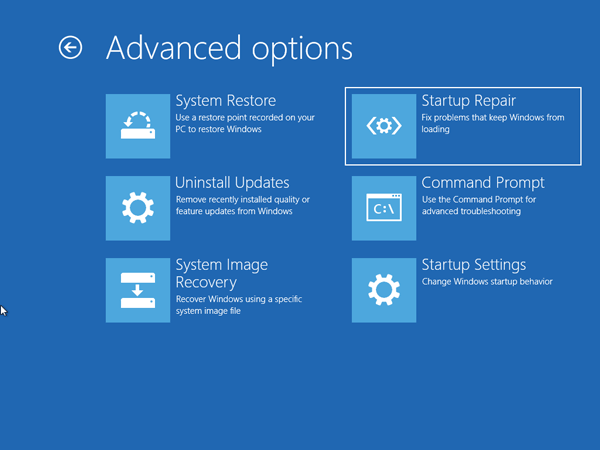 Startup Repair in Windows 10