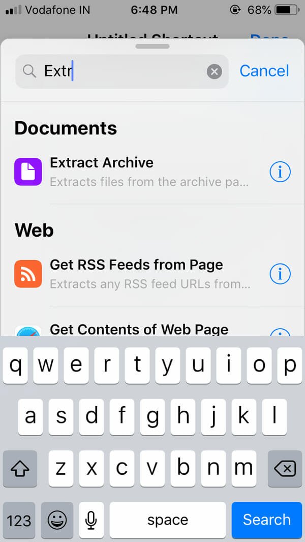 How to unzip file on iOS using Shortcuts app