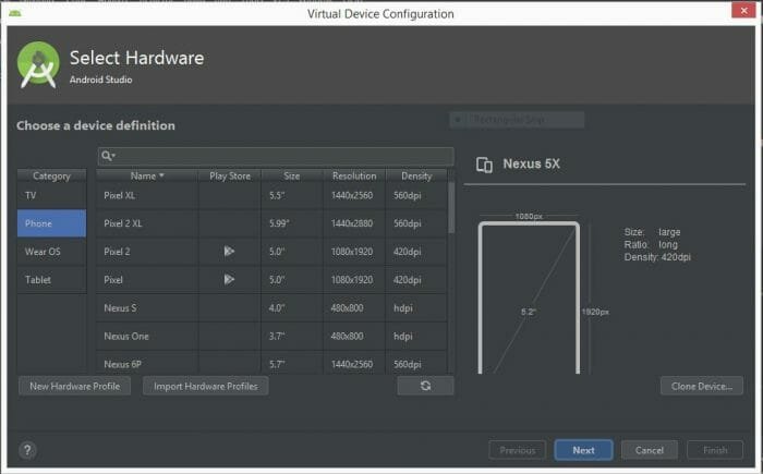 android-studio-android-9-pie-project-select-hardware-14