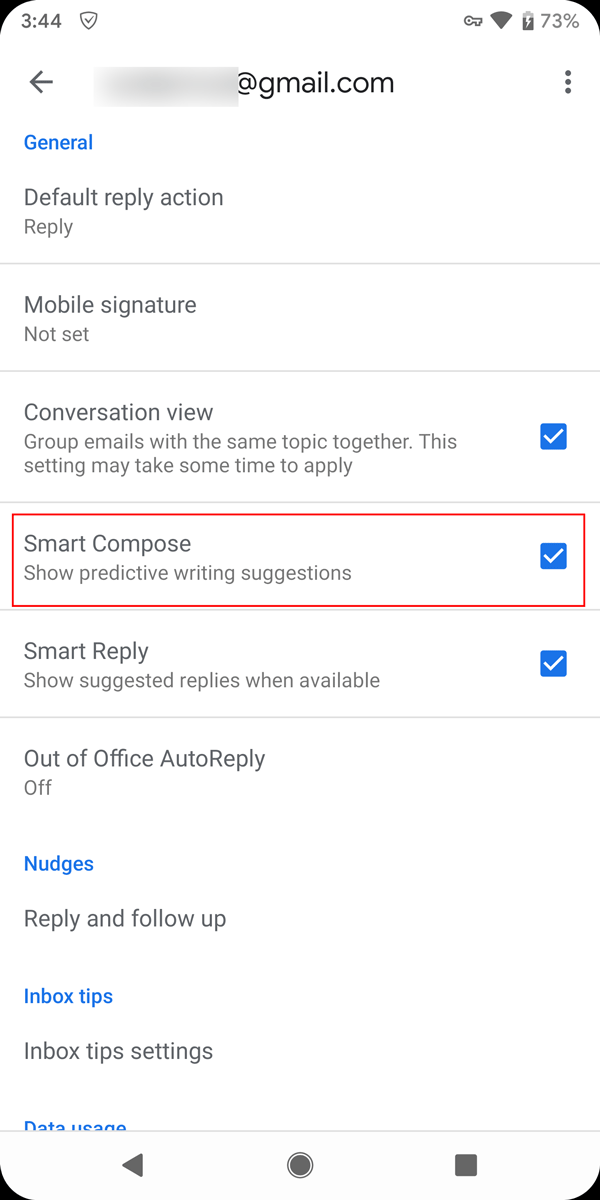 Disable Smart Compose in Gmail for Android app