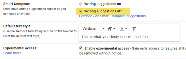 Disable Smart Compose in Gmail for Web