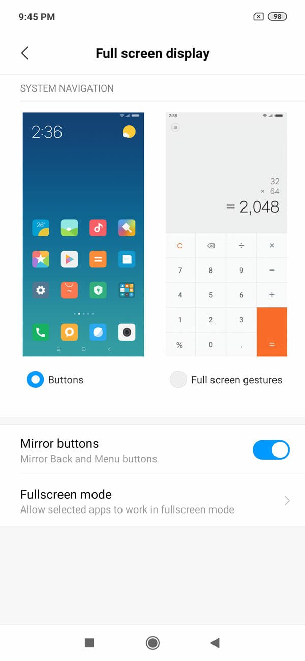 Enable full screen gestures Redmi Note 7 Pro