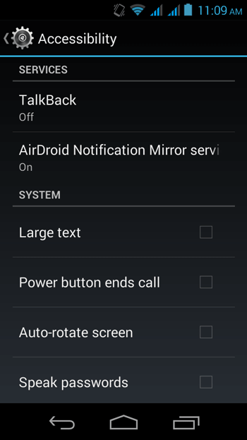 Accessability Settings to Enable AirDroid