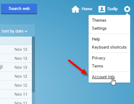 Account Info in Yahoo Mail