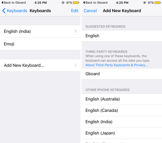 Add GBoard in iphone keyboard