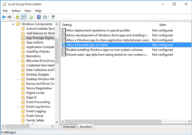 Allow trusted apps using group policy editor