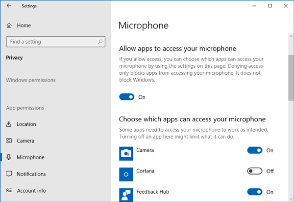 Apps cannot use Microphone After Updating to Windows 10