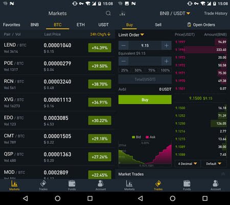 Binance Cryptocurrency Management Apps for Android and iOS