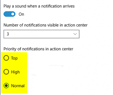 Change priority of notifications in action center in windows 10