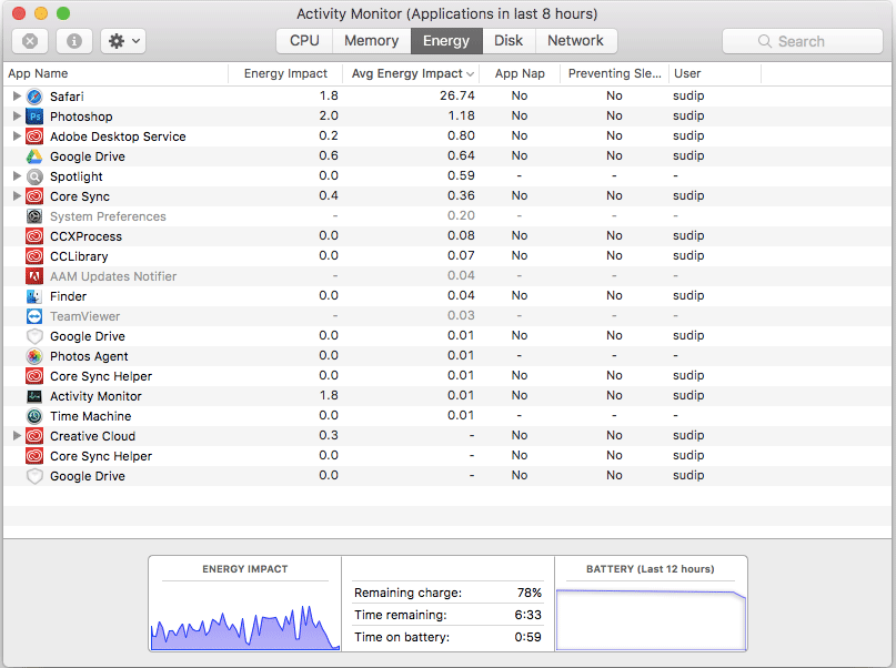 Check Energy Impact Improve MacBook Battery Life