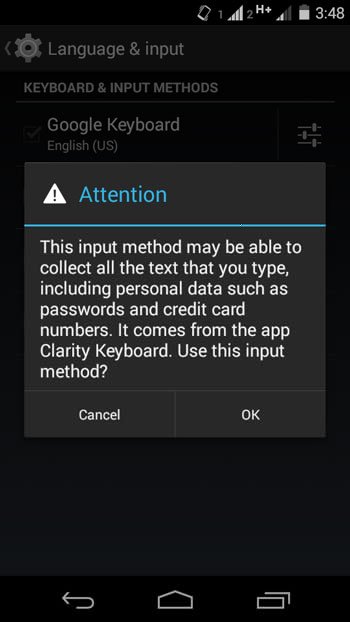 Clarity Keyboard warning message