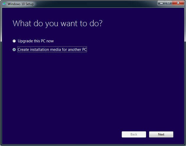 Create Windows 10 installation media for another PC