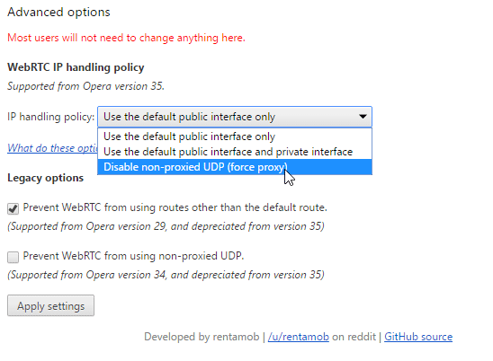 Disable IP leaking in Opera VPN