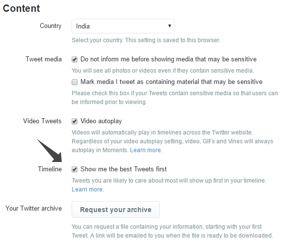 Disable show me best tweets first on Twitter