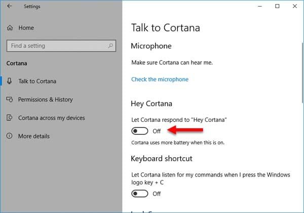 Enable Hey Cortana in Windows 10
