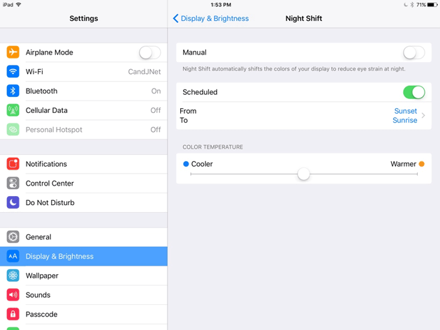 Enable Night Shift in iOS 9.3