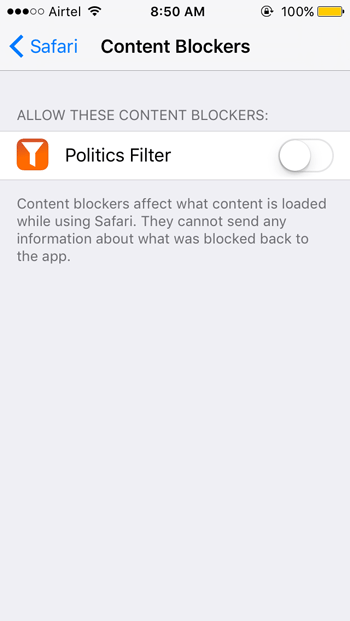 Enable Politics blocker in iOS