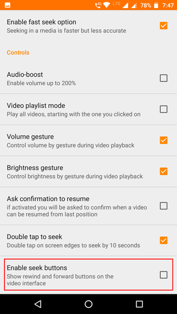 Enable Seek Buttons in VLC
