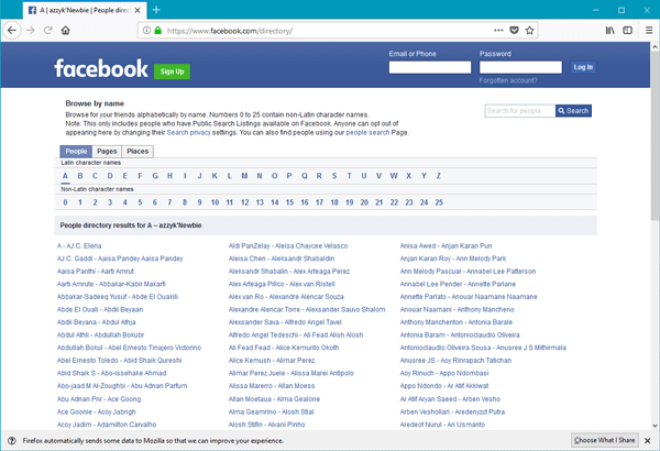 Search facebook without login