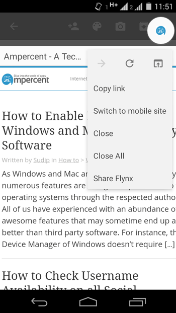 Flynx Web Browser options