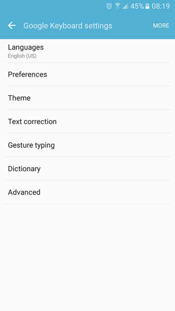 Google Keyboard settings for Android