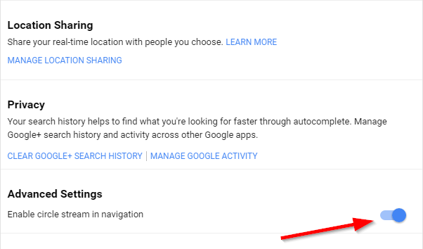 Enabling Google Streams From Settings