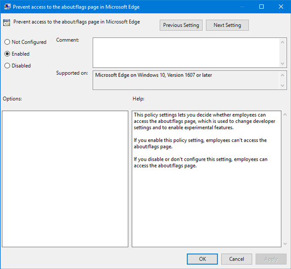 How to Prevent Access To about flags in Microsoft Edge