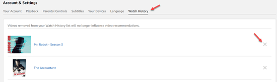 How to delete Amazon Prime watch history