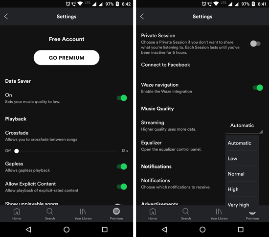 How to enable data saver in Spotify