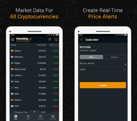 Investing.com Bitcoin Cryptocurrency Management Apps for Android and iOS