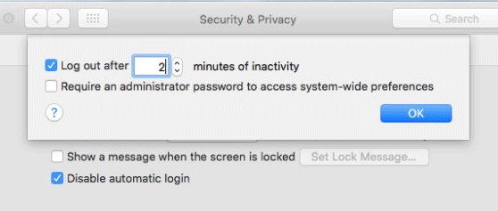 Log out Mac After particular time of inactivity