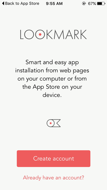 Lookmark start screen for iPhone