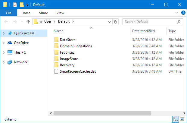 Microsoft Edge data store folder