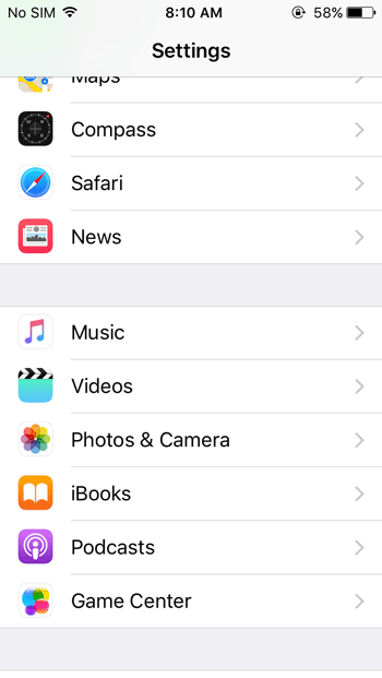 Music settings in iOS
