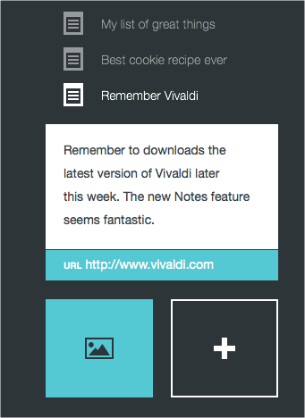 Notes Vivaldi web browser