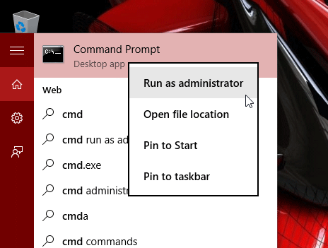 Open command prompt with admin access in Windows 10