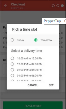 PepperTap Delivery Slot Selection