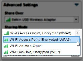 Pick a Hotspot Type and Security Mode with Connectify.