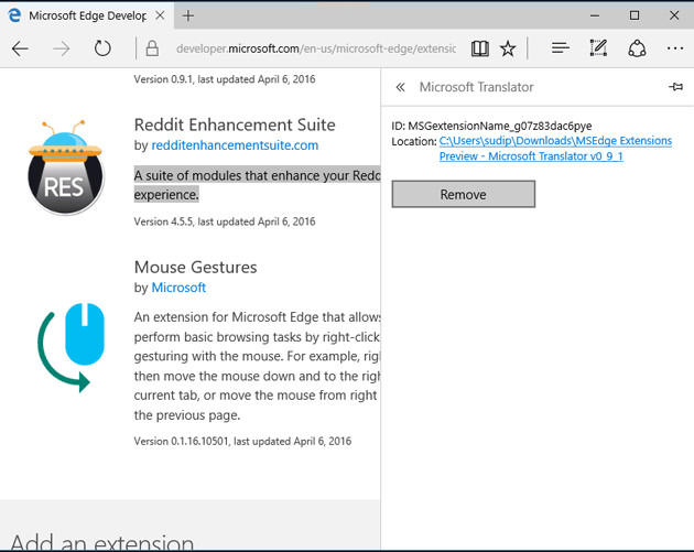 Remove Extension from Microsoft Edge