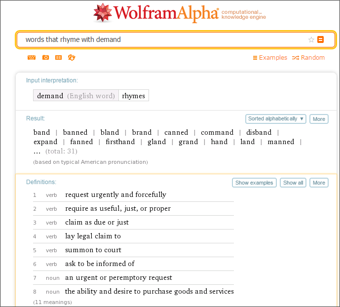 Rhyming Words_Wolfram Alpha