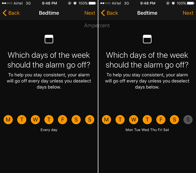 Select day when your alarm should go fof