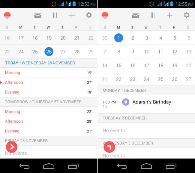 Sunrise Calendar User Interface