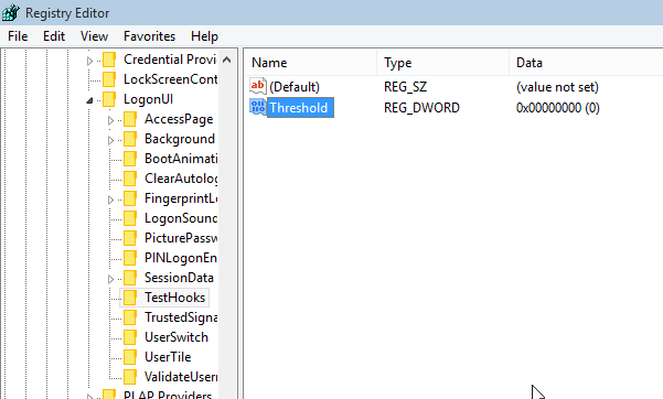 Threshold Key in Registry Editor