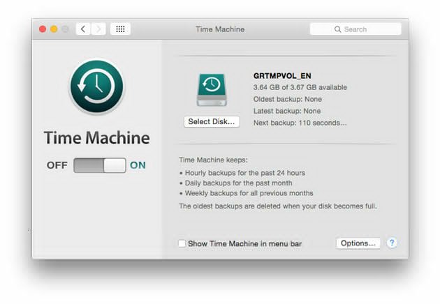 Time Machine backup set up complete