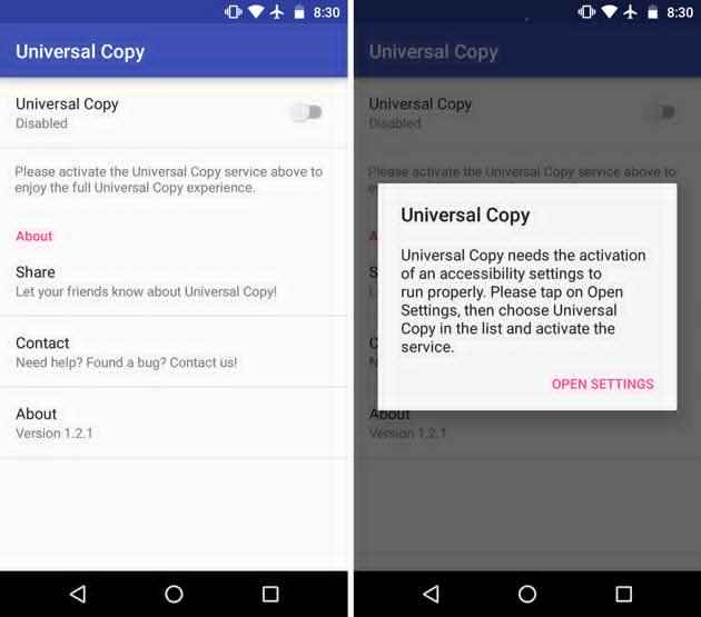 Turn on universal copy on Android